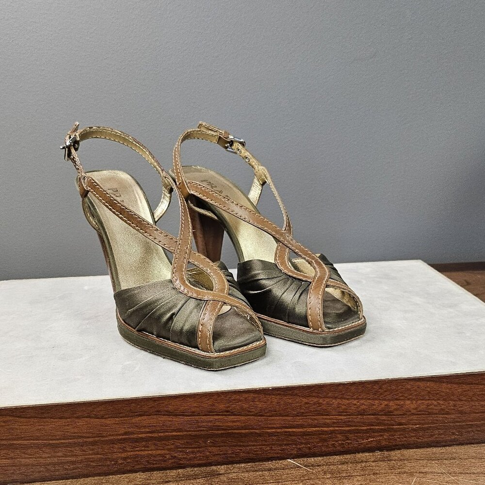 Vintage Prada sling back heels green satin sandals